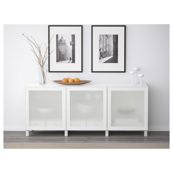 Комбинация для хранения с дверцами БЕСТО, белый, Глассвик белый прозрачное стекло (180x40x74 см) - схема-чертеж с размерами