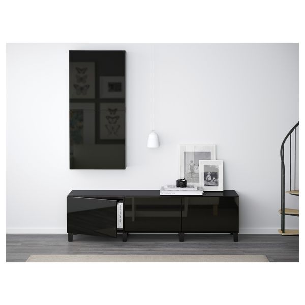 Комбинация для хранения с ящиками БЕСТО, черно-коричневый, Сельсвикен глянцевый/черный (180x40x48 см) - фото 2