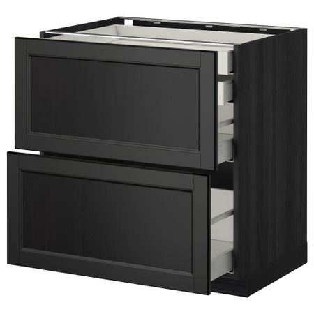 Напольный шкаф 2 фронтальные панели, 2 нижних, 1 средний, 1 высокий ящик МЕТОД / МАКСИМЕРА, черный, Лаксарби черно-коричневый