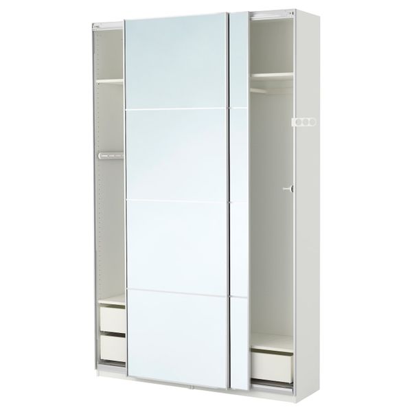 Гардероб, белый, Аули зеркальное стекло 150x44x236 см IKEA ПАКС 390.294.65 - фото 1