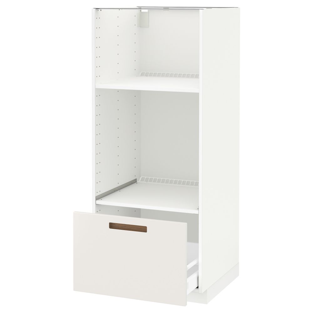 Высокий шкаф с ящиком для духовки/СВЧ МЕТОД / МАКСИМЕРА, белый, Мэрста белый (60x60x140 см) - схема-чертеж с размерами