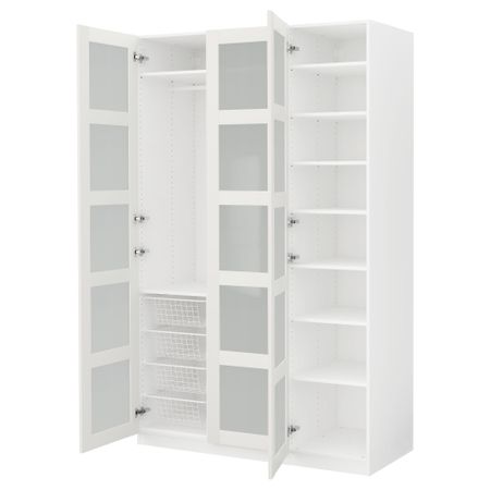 Гардероб ПАКС, белый, Бергсбу матовое стекло