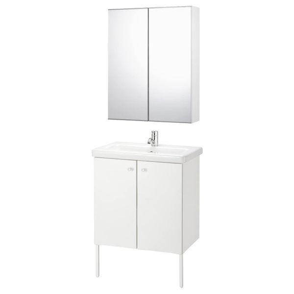 Комплект мебели для ванной,7 предм., белый/ПИЛКОН смеситель 64x43x88 см IKEA FISKÅN ФИСКОН / TVÄLLEN ТВЭЛЛЕН 694.309.03 - фото 1
