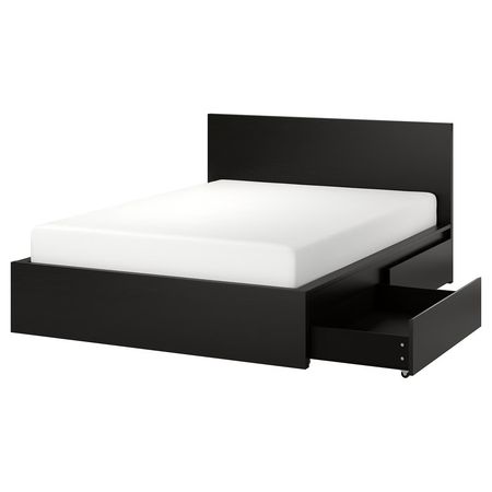 MALM Каркас кровати+2 кроватных ящика - черно-коричневый/Luröy 160x200 см