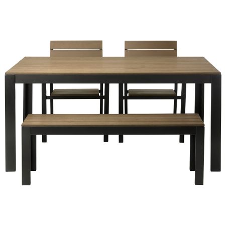 Стол + 2 стула + скамья, для сада ФАЛЬСТЕР, черный, коричневый