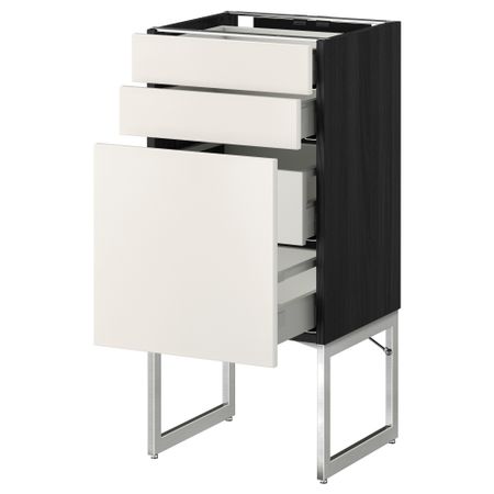 Напольный шкаф 3 фронтальных панели, 2 нижних, 2 средних ящика МЕТОД / МАКСИМЕРА, черный, Веддинге белый
