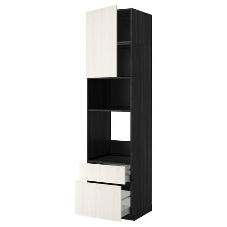 Высокий шкаф для духовки/СВЧ дверца, 2 ящика МЕТОД / МАКСИМЕРА, черный, Росдаль белый