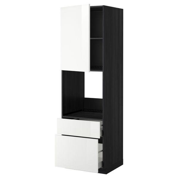 Высокий шкаф для духовки + дверь, 2 ящика МЕТОД / МАКСИМЕРА, черный, Рингульт белый - фото 1