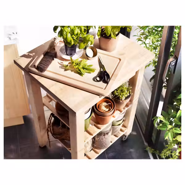 BEKVÄM Столик с колесами - бук 58x50 см - фото 4