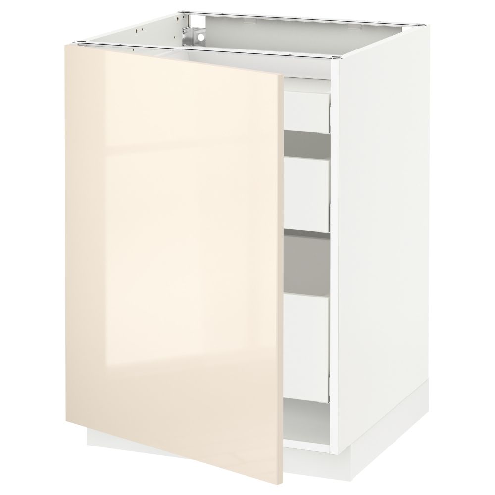 Напольный шкаф с 1 дверцей, 3 ящика МЕТОД / МАКСИМЕРА, белый, Рингульт кремовый - схема-чертеж с размерами