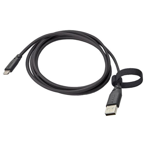 Кабель USB тип А – lightning, темно-серый 1.5 м IKEA LILLHULT ЛИЛЛЬХУЛЬТ 804.848.00 - фото 1