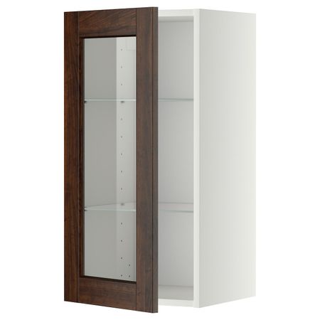 Навесной шкаф/полки/стеклян дверца, белый/Эдсерум коричневый 40x80 см IKEA METOD МЕТОД 994.452.48
