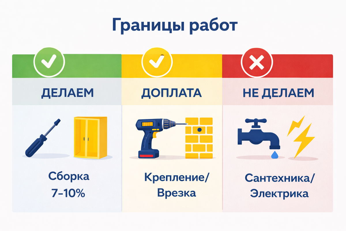 Схема разделения услуг: сборка, монтаж, инженерные работы