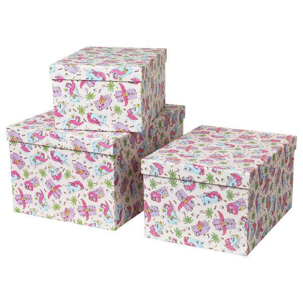 Набор коробок с крышкой, 3 штуки СТУНСИГ, фламинго - схема-чертеж с размерами