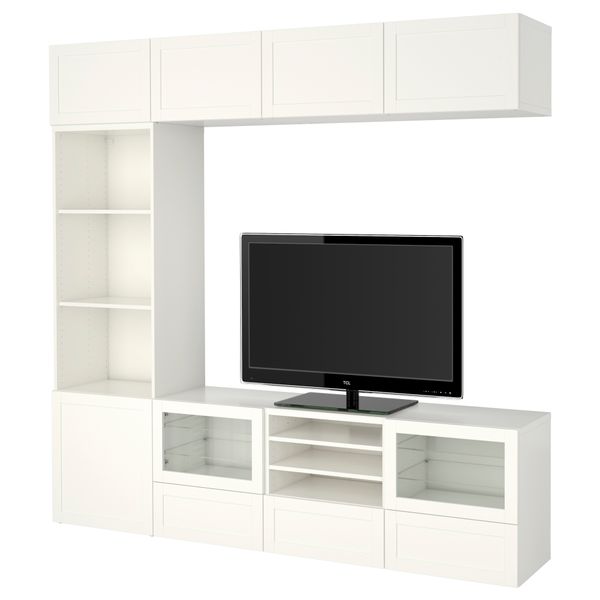 Шкаф для ТВ, комбинированный, стекляные дверцы БЕСТО, Ханвикен, Синдвик белый прозрачное стекло (240x40x230 см) - фото 1