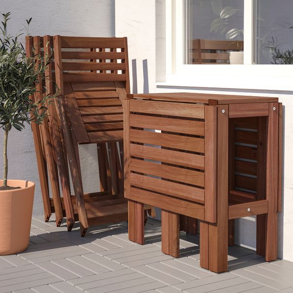 Стол + 4 складных стула, для/сада, коричневая морилка IKEA ÄPPLARÖ ЭПЛАРО 593.254.60 - фото 3