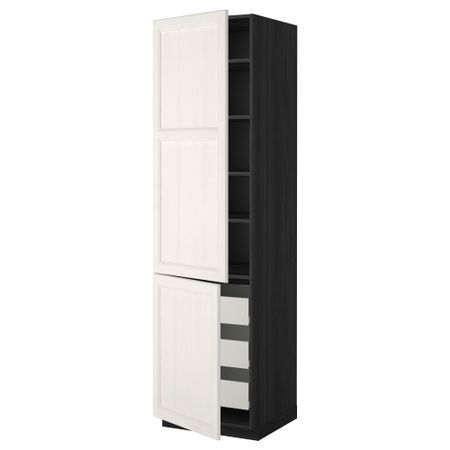 Высокий шкаф + полки, 3 ящика, 2 дверцы МЕТОД / ФОРВАРА, черный, Лаксарби белый