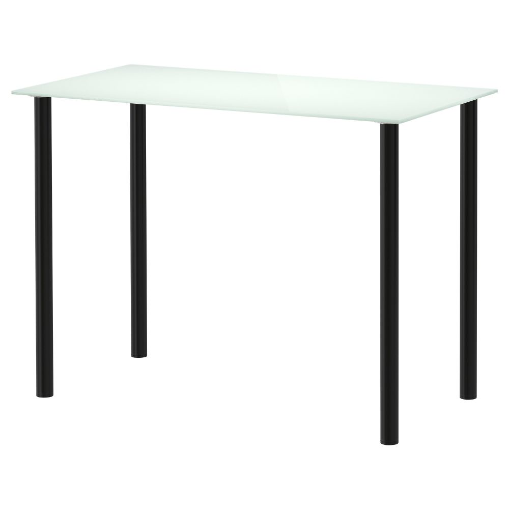 Стол ГЛАСХОЛЬМ / АДИЛЬС, стекло белый, черный (99x52 см) - фото 1