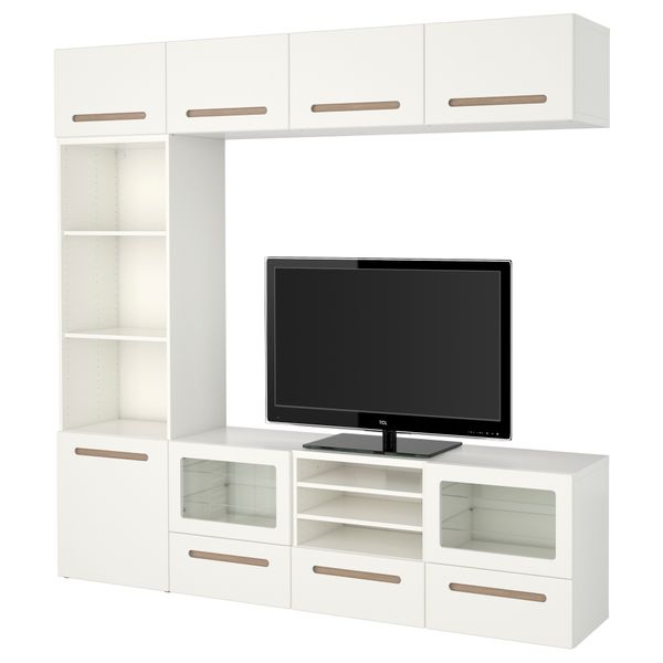 Шкаф для ТВ, комбинированный, стекляные дверцы БЕСТО, Марвикен белый прозрачное стекло (240x40x230 см) - фото 1