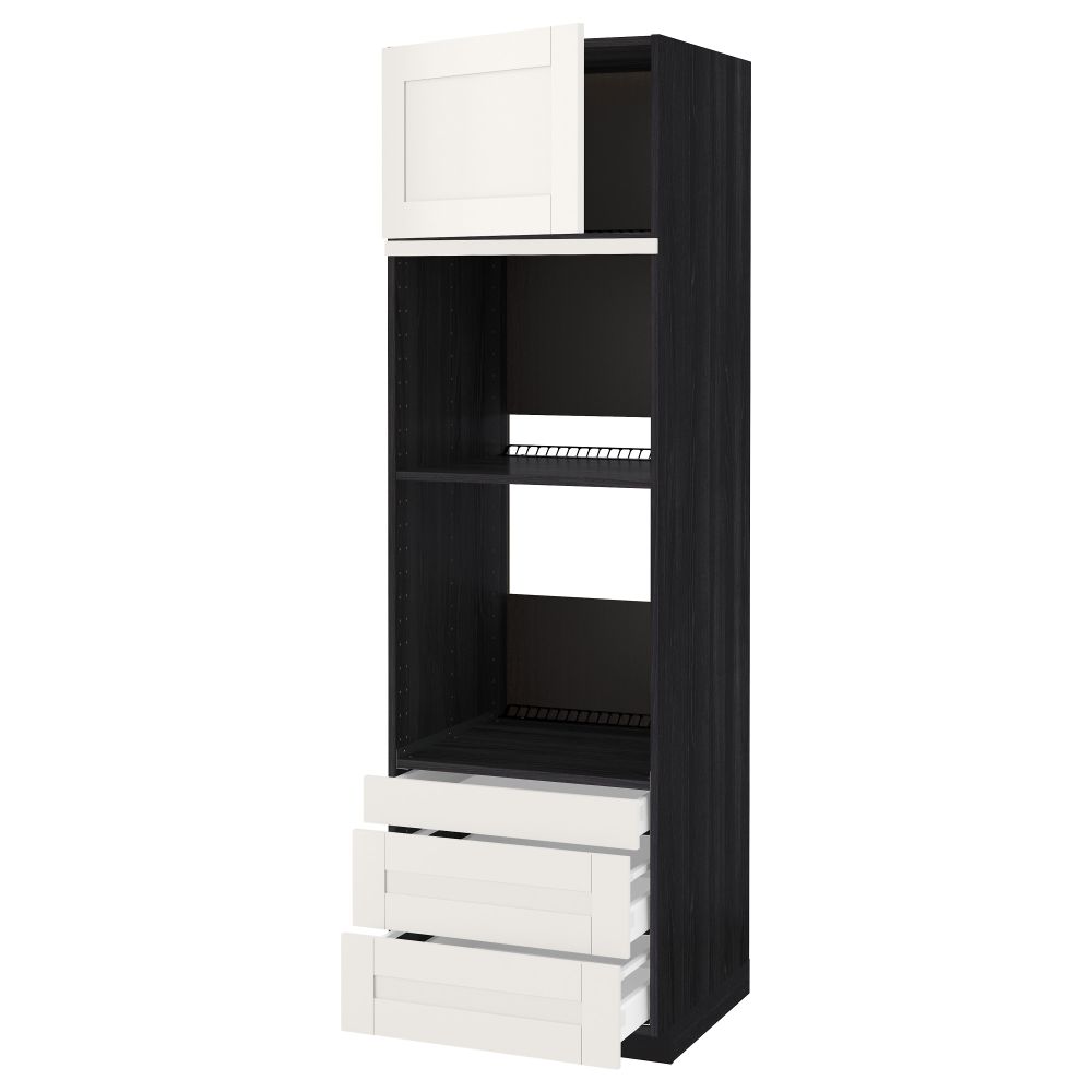 Высокий шкаф для духовки комбинированный, духовка + дверца, 3 ящика МЕТОД / МАКСИМЕРА, черный, Сэведаль белый - схема-чертеж с размерами