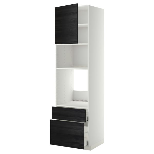 Высокий шкаф для духовки/СВЧ дверца, 2 ящика МЕТОД / МАКСИМЕРА, белый, Тингсрид черный - фото 1
