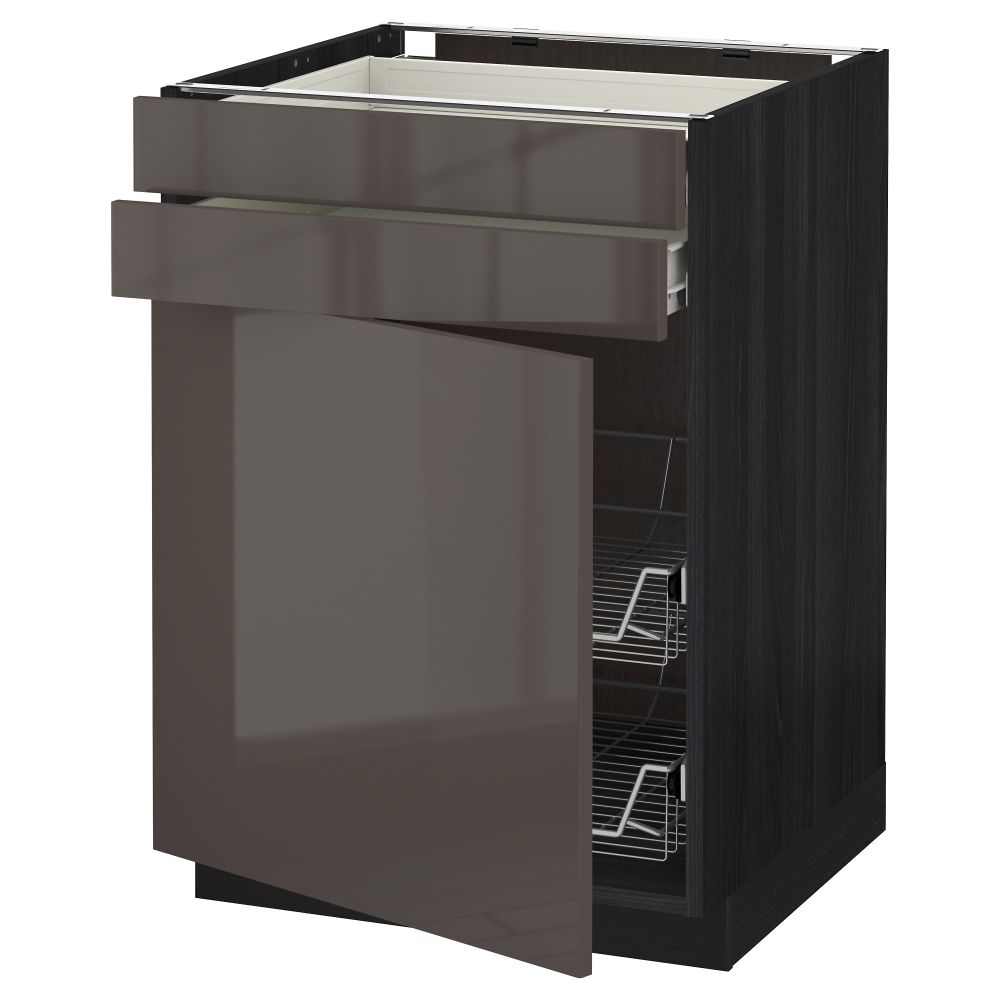 Напольный шкаф, дверца, 2 ящика, проволочных корзин МЕТОД / ФОРВАРА, черный, Рингульт серый - схема-чертеж с размерами