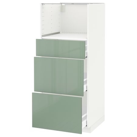 Высокий шкаф для СВЧ с 3 ящиками МЕТОД / МАКСИМЕРА, белый, Калларп светло-зеленый (60x60x140 см)