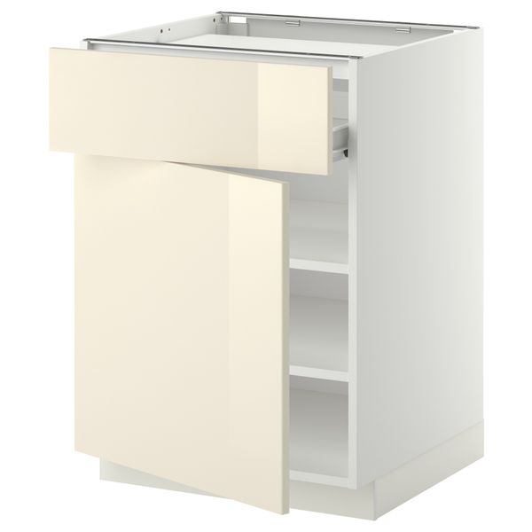 Напольный шкаф для варочной панели, ящик, полка, дверцы МЕТОД / ФОРВАРА, белый, Рингульт кремовый - фото 1