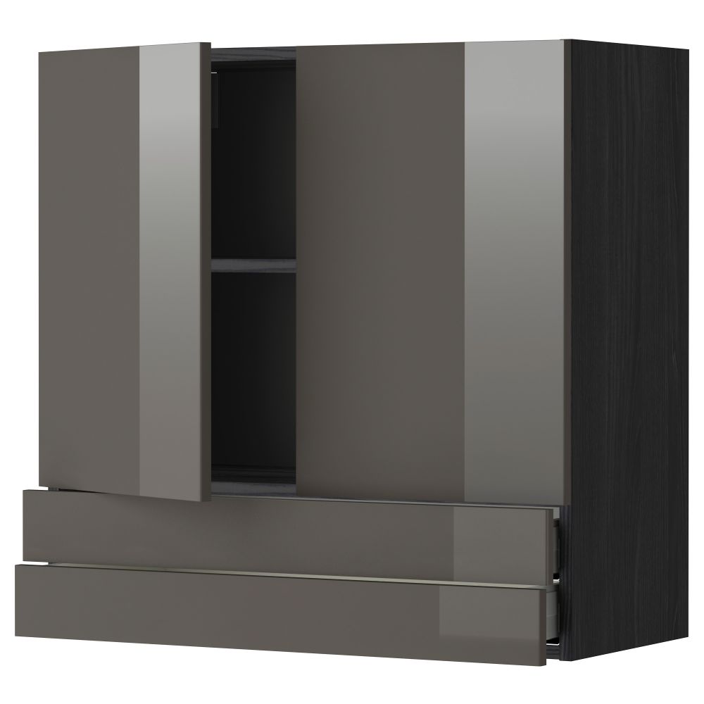Навесной шкаф, 2 дверцы, 2 ящика МЕТОД / МАКСИМЕРА, черный, Рингульт серый - фото 1