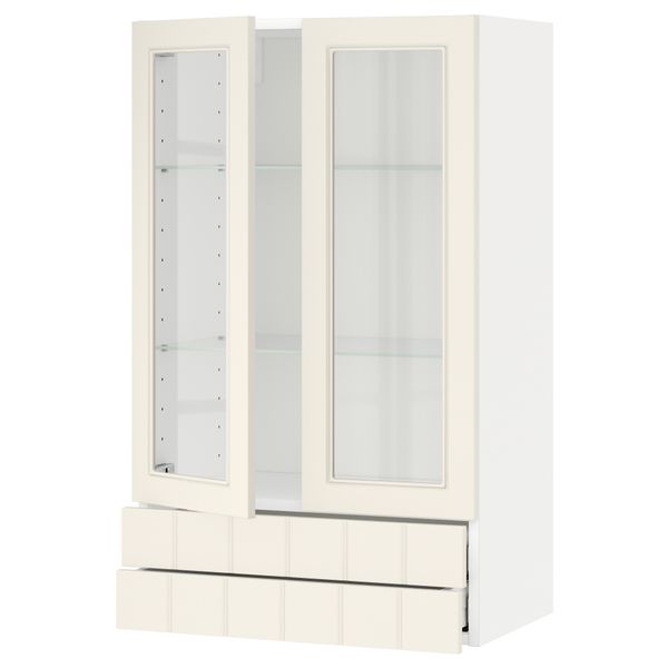 Навесной шкаф, 2 стеклянные дверцы, 2 ящика МЕТОД / МАКСИМЕРА, белый, Хитарп белый с оттенком - схема-чертеж с размерами