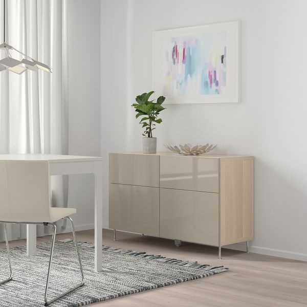 Комбинация для хранения с дверцами/ящ, под беленый дуб/СЕЛЬСВ/СТАЛЛАРП глянцевый, бежевый 120x40x74 см IKEA BESTÅ БЕСТО - фото 2