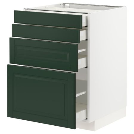 Напольный шкаф 4 фронтальных панели, 4 ящика, белый/Будбин темно-зеленый 60x60 см IKEA METOD МЕТОД / MAXIMERA МАКСИМЕРА