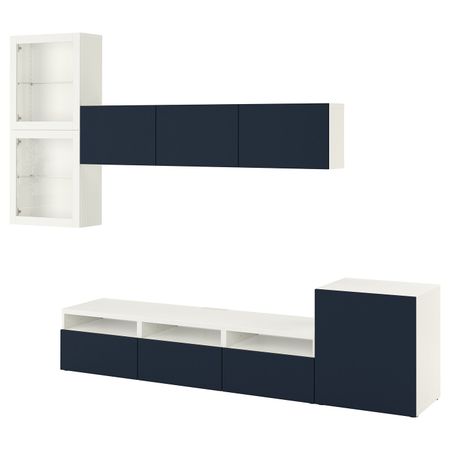 Шкаф для ТВ, комбинированный, стекляные дверцы, белый, Нотвикен синий прозрачное стекло, 300x42x211 см IKEA БЕСТО 293.006.92