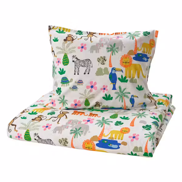 NATTHÄGER Пододеяльник и наволочка - разноцветный/джунгли 150x200/50x60 см - фото 1