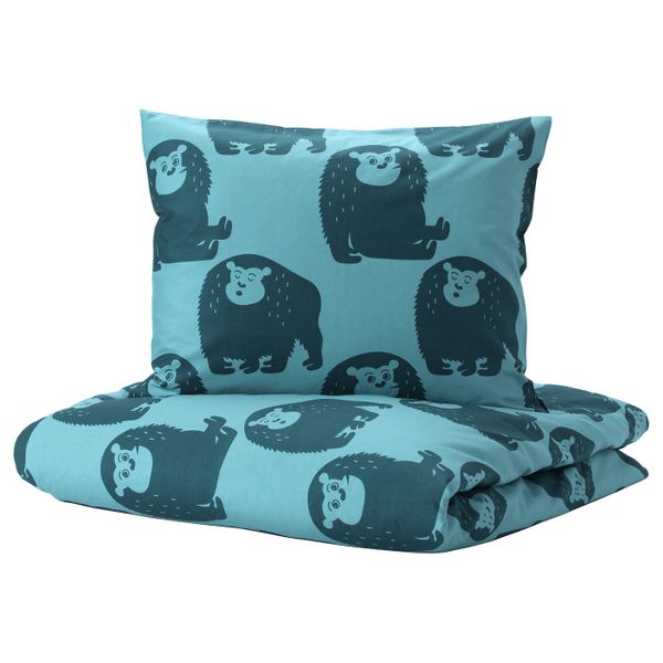 Пододеяльник и 1 наволочка, обезьянка, синий 150x200/50x70 см IKEA ДЬЮНГЕЛЬСКОГ 703.937.11 - фото 1