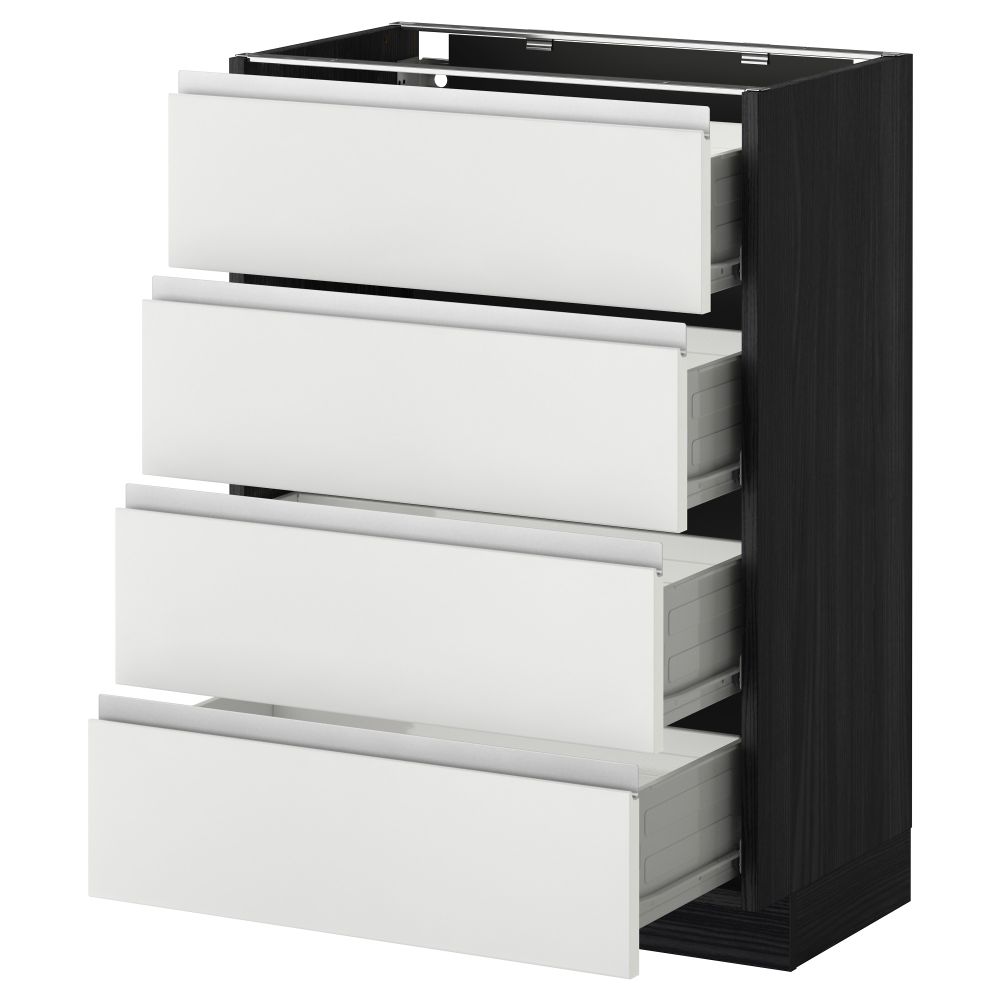 Напольный шкаф 4 фронтальных панели, 4 ящика МЕТОД / ФОРВАРА, черный, Нодста белый - схема-чертеж с размерами