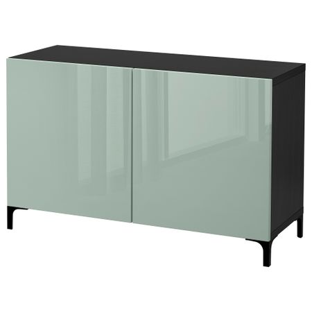 Комбинация для хранения с дверцами БЕСТО, черно-коричневый, Сельсвикен глянцевый/серо-зеленый светлый (120x40x74 см)