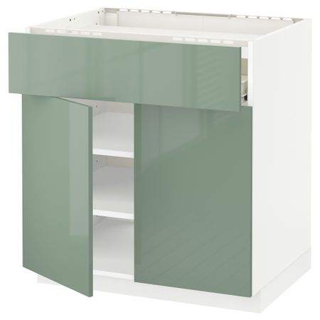 Напольный шкаф для варочной панели, ящик, полка, 2 дверцы МЕТОД / ФОРВАРА, белый, Калларп светло-зеленый (80x60 см)