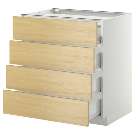 Напольный шкаф, 4 фронтальных панели, 4 ящика МЕТОД / ФОРВАРА, белый, Тингсрид береза