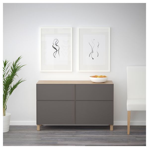 Комбинация для хранения с дверцами, ящиками БЕСТО, под беленый дуб, Грундсвикен темно-серый - фото 3