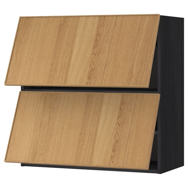 Навесной шкаф, 2 дверцы, горизонтальный МЕТОД, черный, Экестад дуб - схема-чертеж с размерами