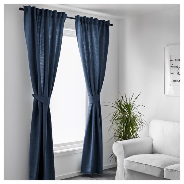 Гардины с прихватом, 1 пара БЛЕКВИВА, синий (145x300 см) - фото 4