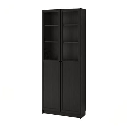 Стеллаж, панельные, стеклянные двери, черно-коричневый 80x30x202 см IKEA BILLY БИЛЛИ 392.817.68