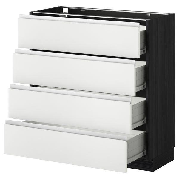 Напольный шкаф 4 фронтальных панели, 4 ящика МЕТОД / ФОРВАРА, черный, Нодста белый - схема-чертеж с размерами