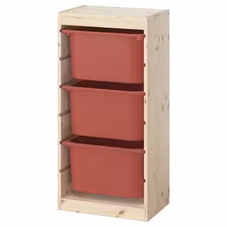 TROFAST Комбинация д/хранения+контейнеры - светлая беленая сосна/красный 44x30x91 см