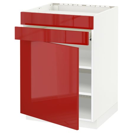 Напольный шкаф для варочной панели, доводчик, 2 фасада, 1 ящик МЕТОД / ФОРВАРА, белый, Рингульт красный (60x60 см)