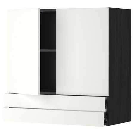 Навесной шкаф, 2 дверцы, 2 ящика МЕТОД / ФОРВАРА, черный, Хэггеби белый