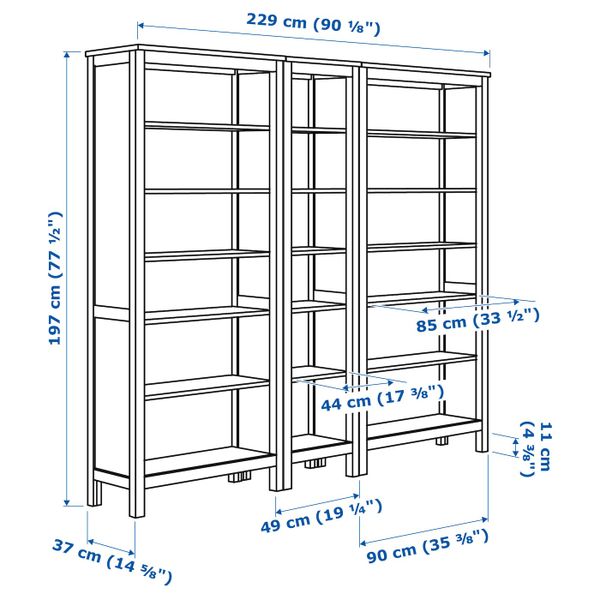 Стеллаж, черно-коричневый 229x197 см IKEA HEMNES ХЕМНЭС 292.311.56 - схема-чертеж с размерами
