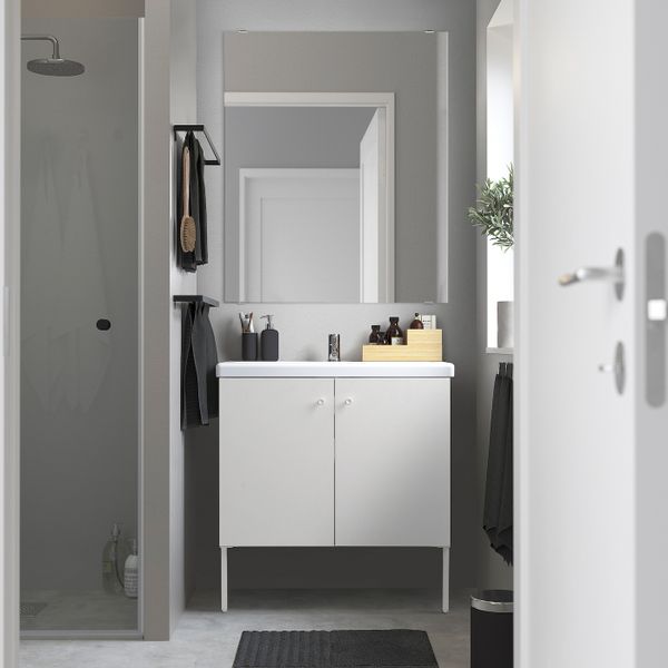 Комплект мебели для ванной,7 предм., белый/ПИЛКОН смеситель 84x43x88 см IKEA FISKÅN ФИСКОН / TVÄLLEN ТВЭЛЛЕН 694.308.99 - схема-чертеж с размерами