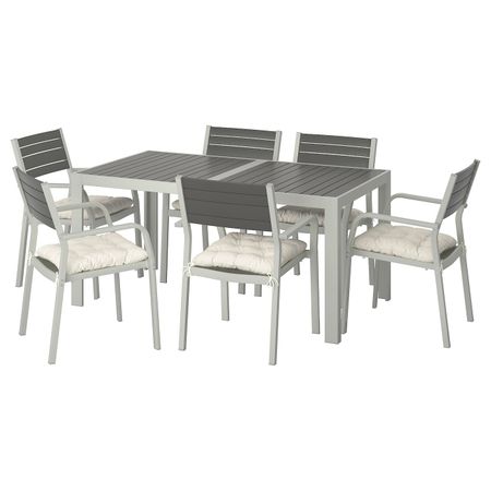 Стол + 6 кресел,д/сада, темно-серый/Куддарна бежевый 156x90 см IKEA SJÄLLAND ШЭЛЛАНД 692.915.77